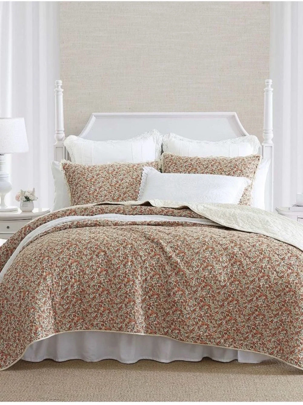Laura Ashley - King Quilt Set, Lightweight Cotton Loveston Burnt Orange, King)